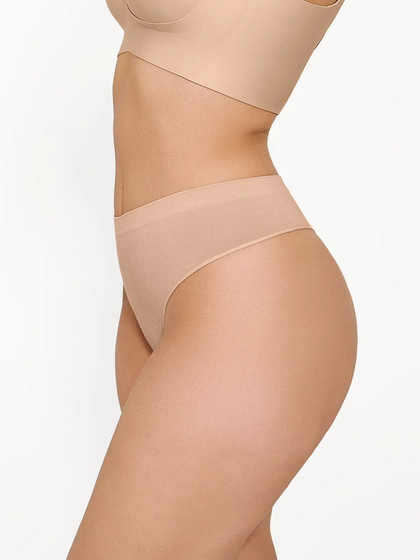 Seamless Solid Soft Mid-Rise Thong Brief