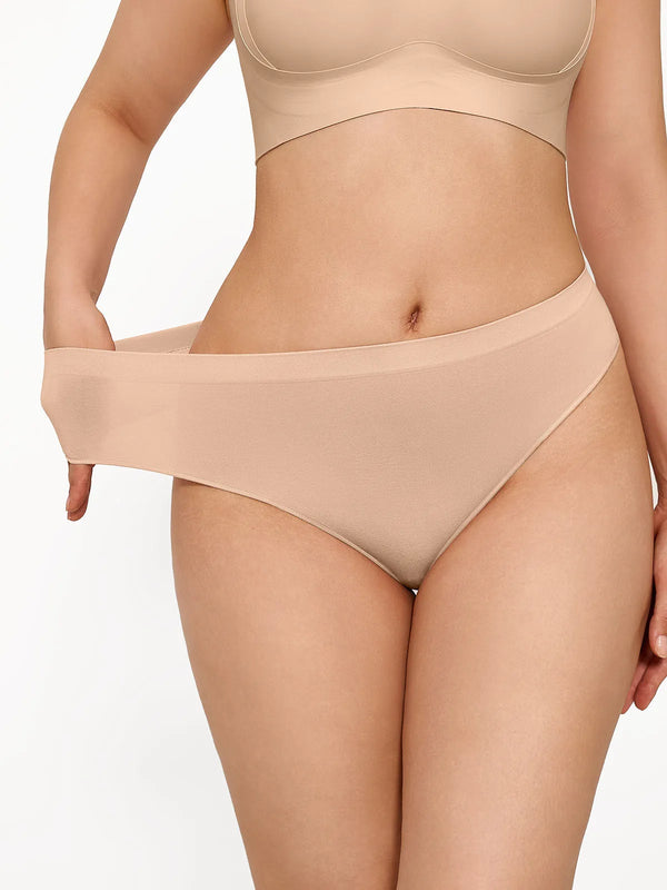 Seamless Solid Soft Mid-Rise Thong Brief