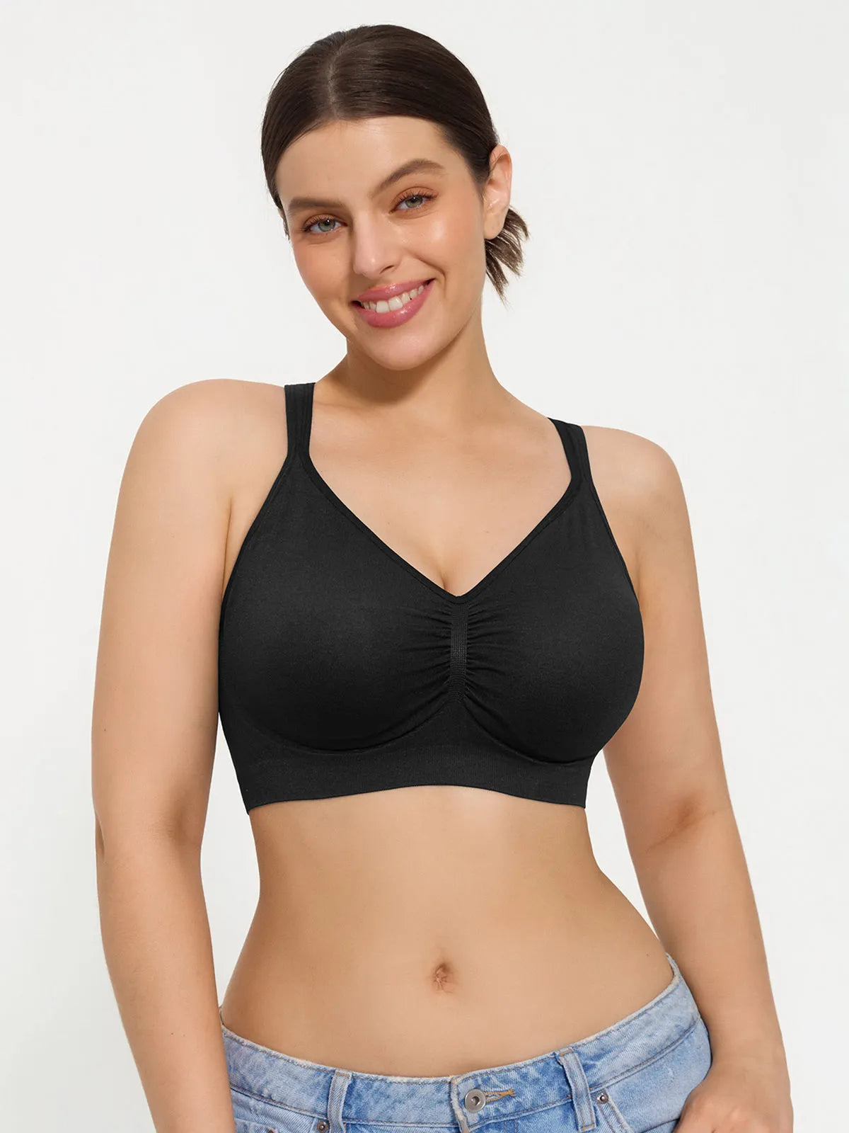Seamless Wireless Adjustable Wide-Strap Everyday Bra