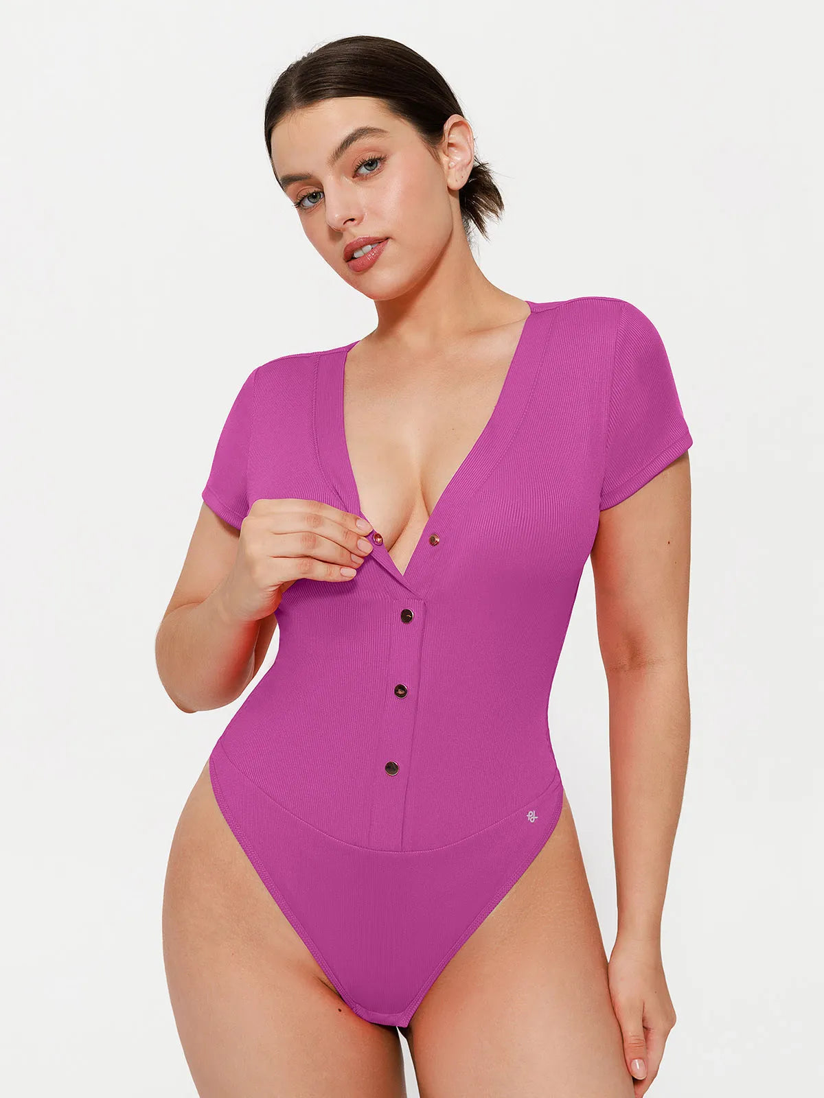 Shapewear Deep V-Neck Sculpting Button Front Bodysuit