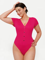 Shapewear Deep V-Neck Sculpting Button Front Bodysuit