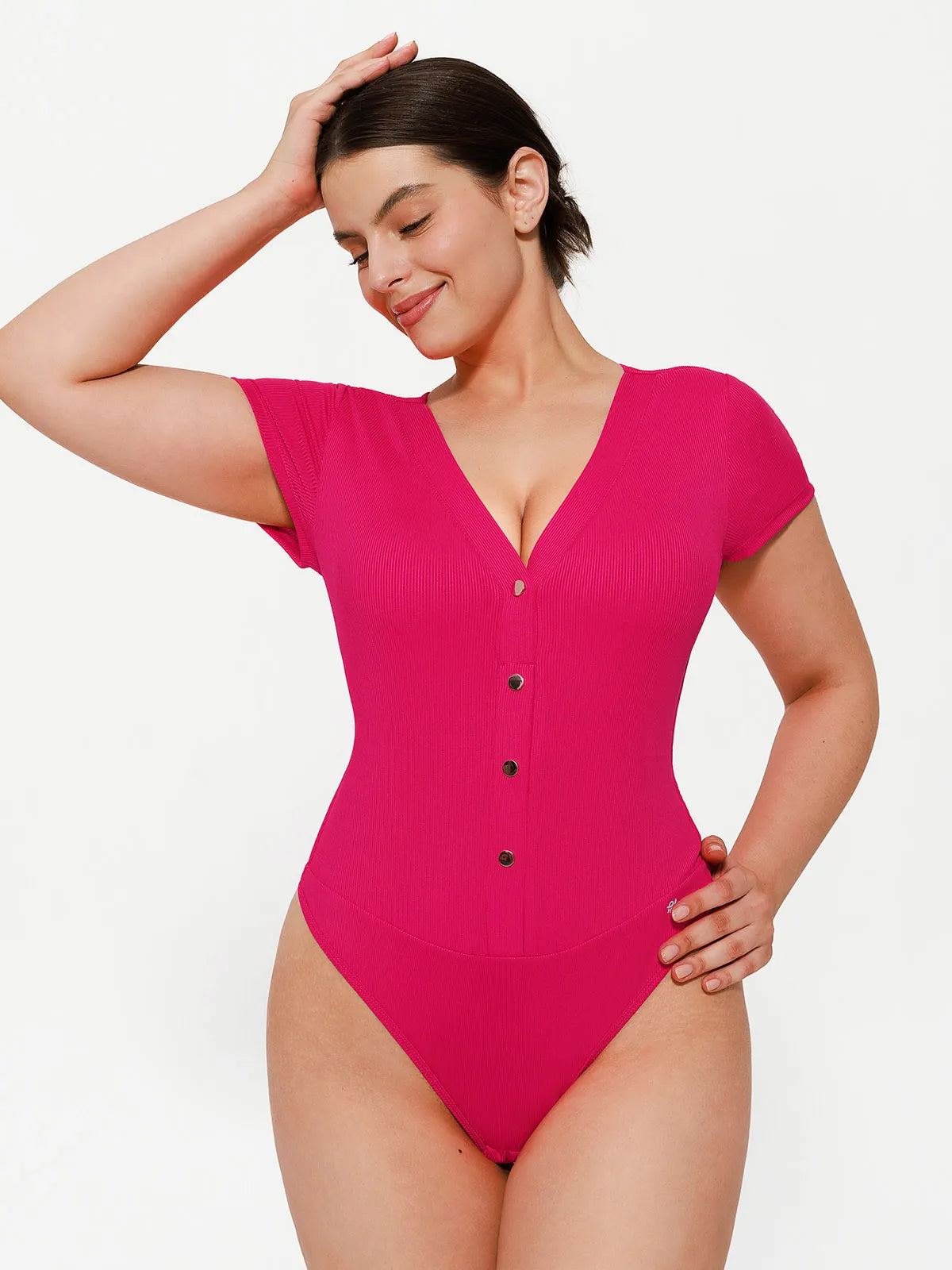 Shapewear Deep V-Neck Sculpting Button Front Bodysuit