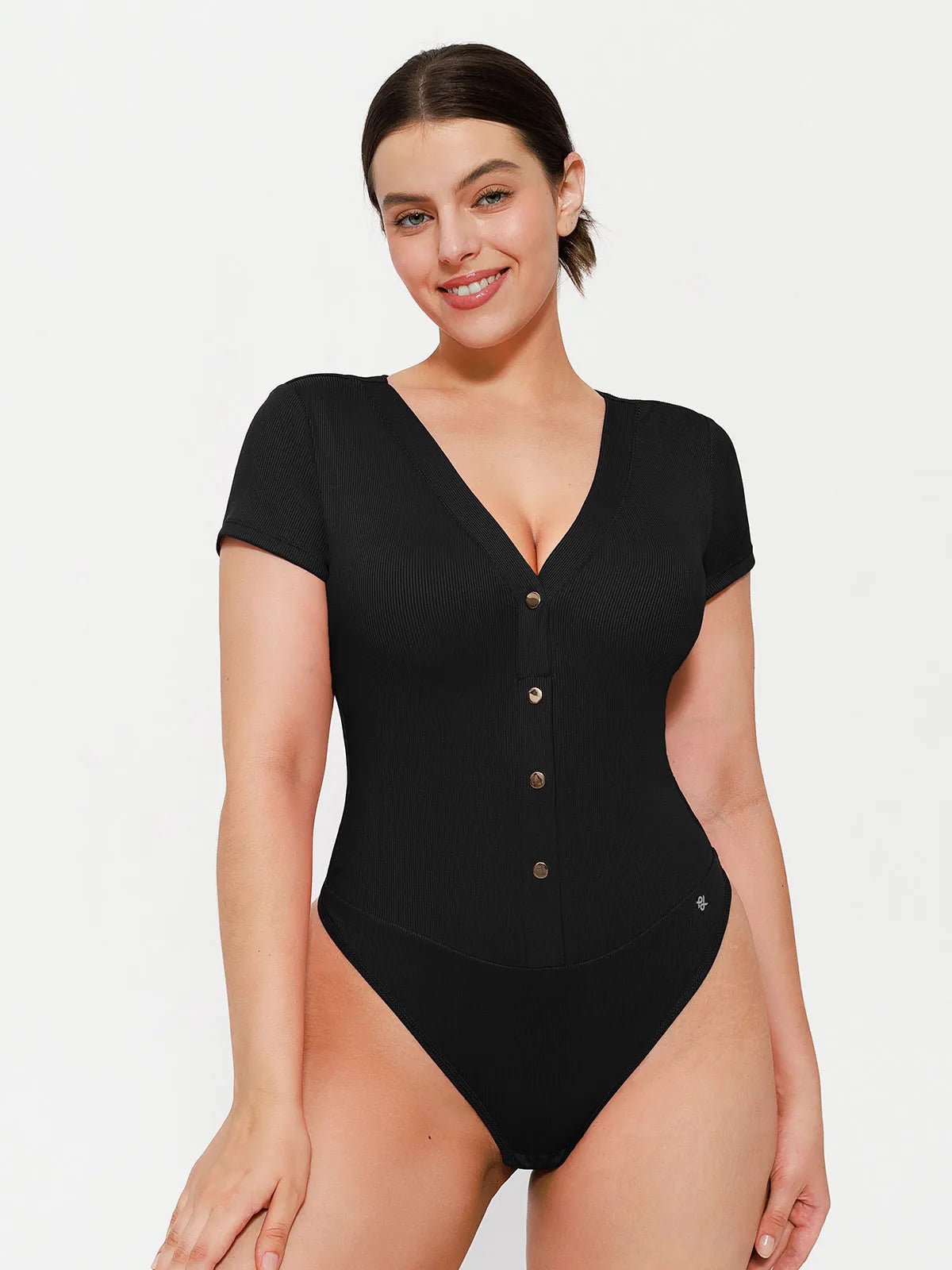 Shapewear Deep V-Neck Sculpting Button Front Bodysuit