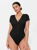 Shapewear Deep V-Neck Sculpting Button Front Bodysuit