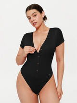 Shapewear Deep V-Neck Sculpting Button Front Bodysuit