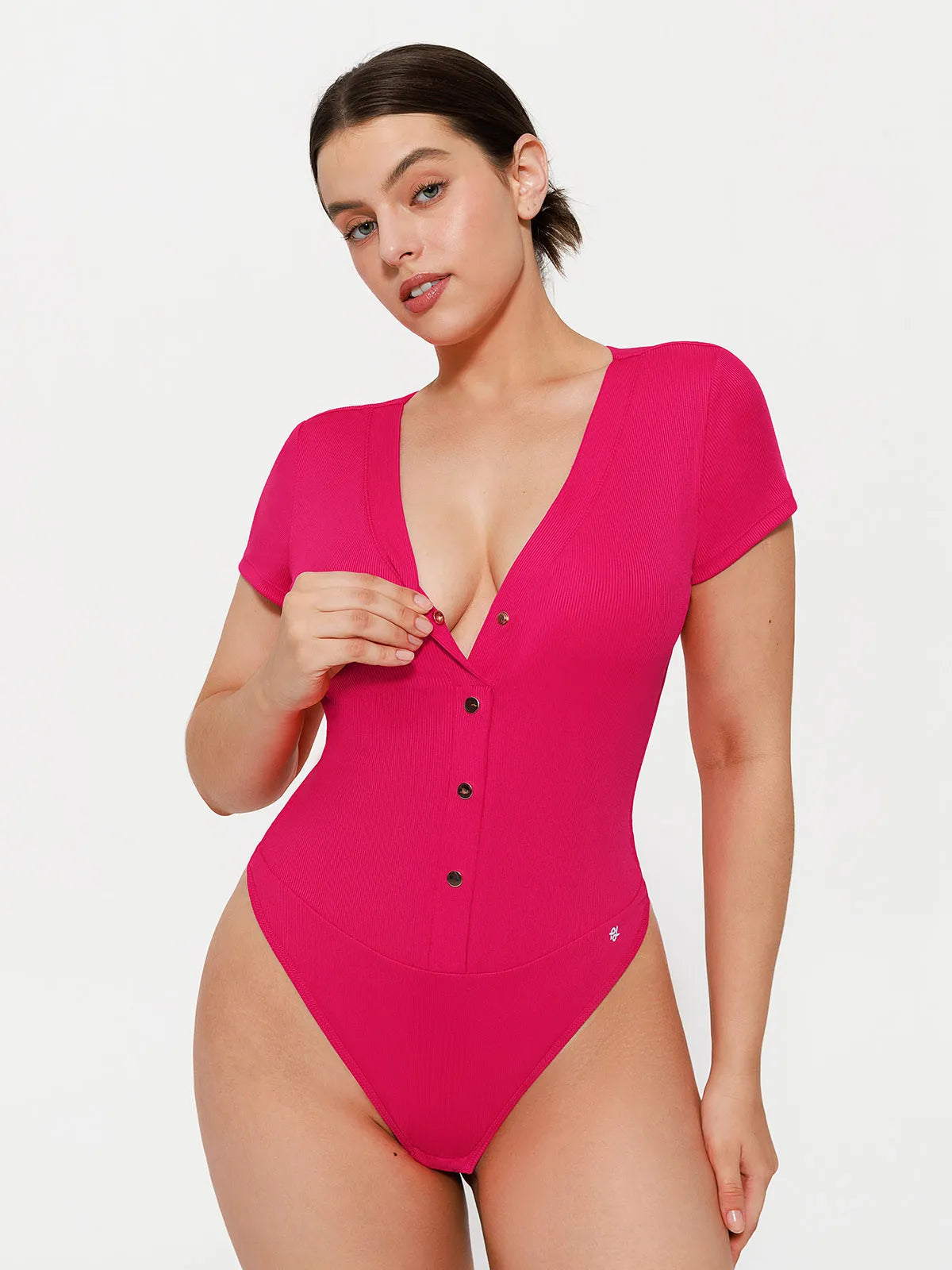 Shapewear Deep V-Neck Sculpting Button Front Bodysuit