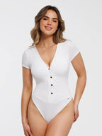 Shapewear Deep V-Neck Sculpting Button Front Bodysuit