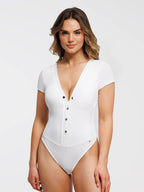 Shapewear Deep V-Neck Sculpting Button Front Bodysuit