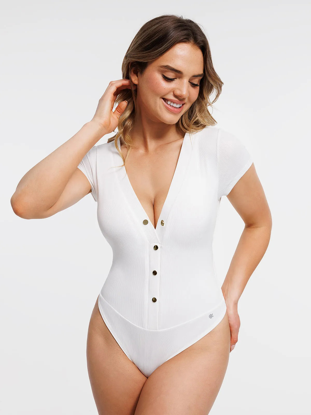 Shapewear Deep V-Neck Sculpting Button Front Bodysuit