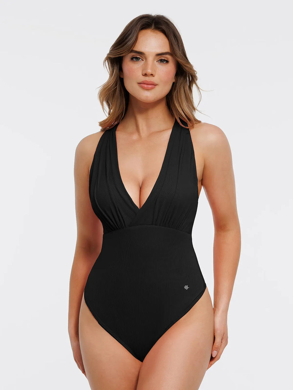 Shapewear Halter Cross-Front Draped Tummy Control Bodysuit