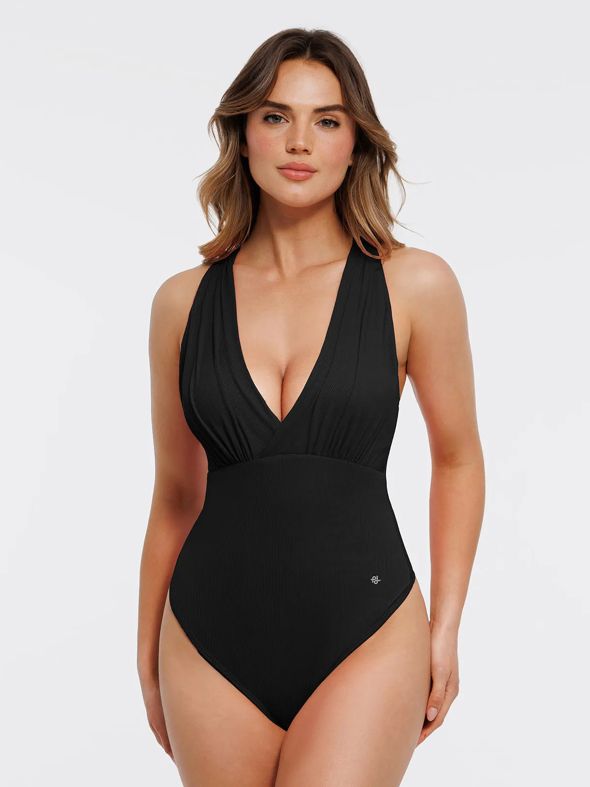 Shapewear Halter Cross-Front Draped Tummy Control Bodysuit