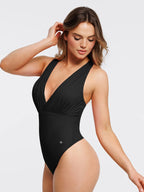 Shapewear Halter Cross-Front Draped Tummy Control Bodysuit