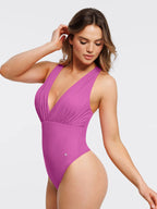 Shapewear Halter Cross-Front Draped Tummy Control Bodysuit