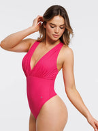 Shapewear Halter Cross-Front Draped Tummy Control Bodysuit