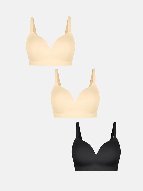 3-Pack Wireless Seamless Silky Push-Up V-Neck Bra Bundle