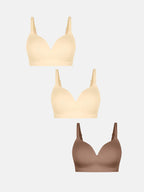 3-Pack Wireless Seamless Silky Push-Up V-Neck Bra Bundle