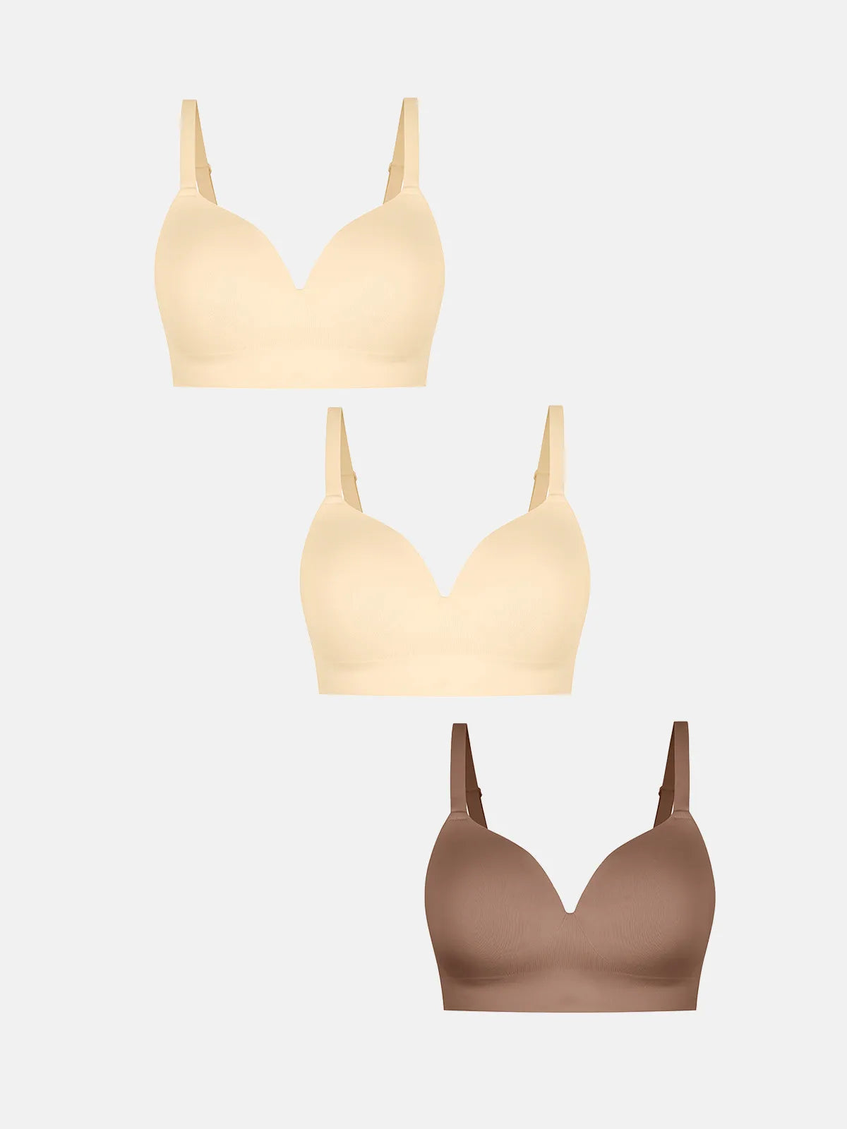 3-Pack Wireless Seamless Silky Push-Up V-Neck Bra Bundle