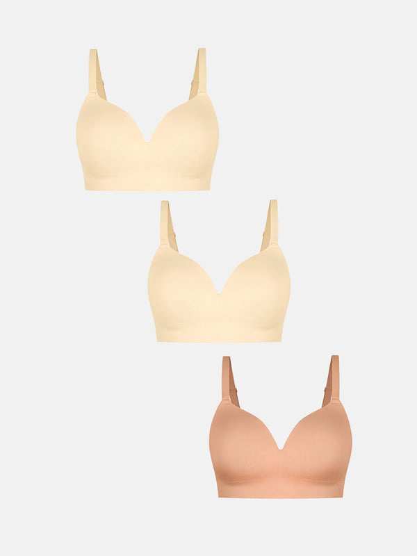 3-Pack Wireless Seamless Silky Push-Up V-Neck Bra Bundle