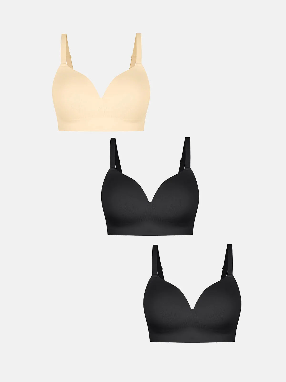 3-Pack Wireless Seamless Silky Push-Up V-Neck Bra Bundle
