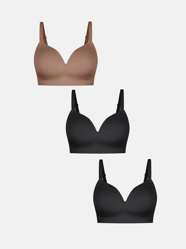 3-Pack Wireless Seamless Silky Push-Up V-Neck Bra Bundle
