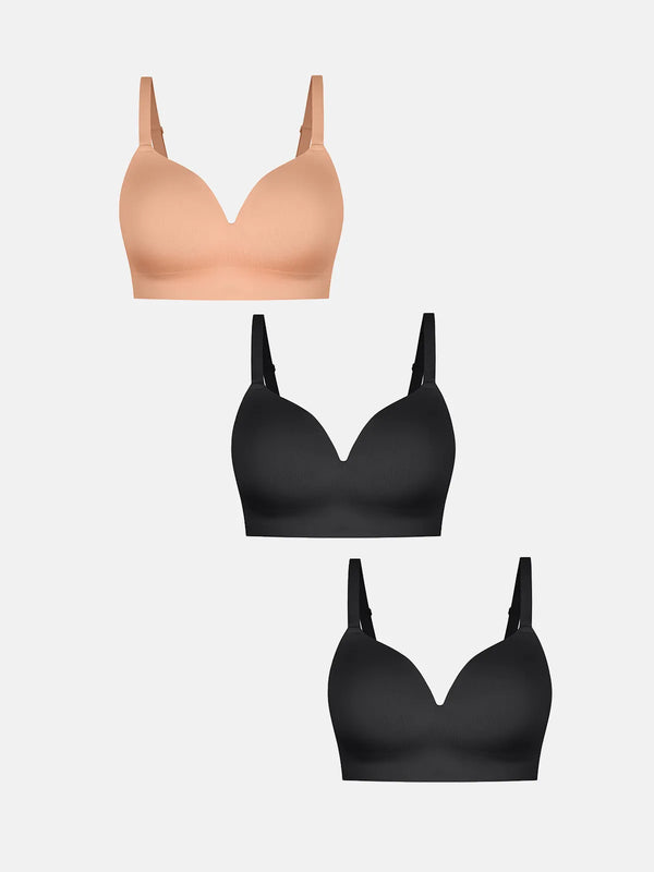 3-Pack Wireless Seamless Silky Push-Up V-Neck Bra Bundle