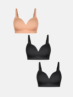 3-Pack Wireless Seamless Silky Push-Up V-Neck Bra Bundle