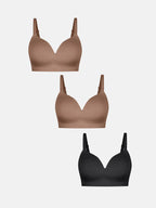 3-Pack Wireless Seamless Silky Push-Up V-Neck Bra Bundle