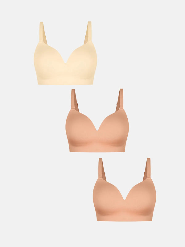 3-Pack Wireless Seamless Silky Push-Up V-Neck Bra Bundle