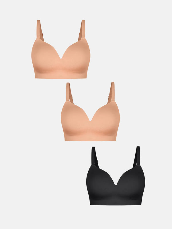 3-Pack Wireless Seamless Silky Push-Up V-Neck Bra Bundle