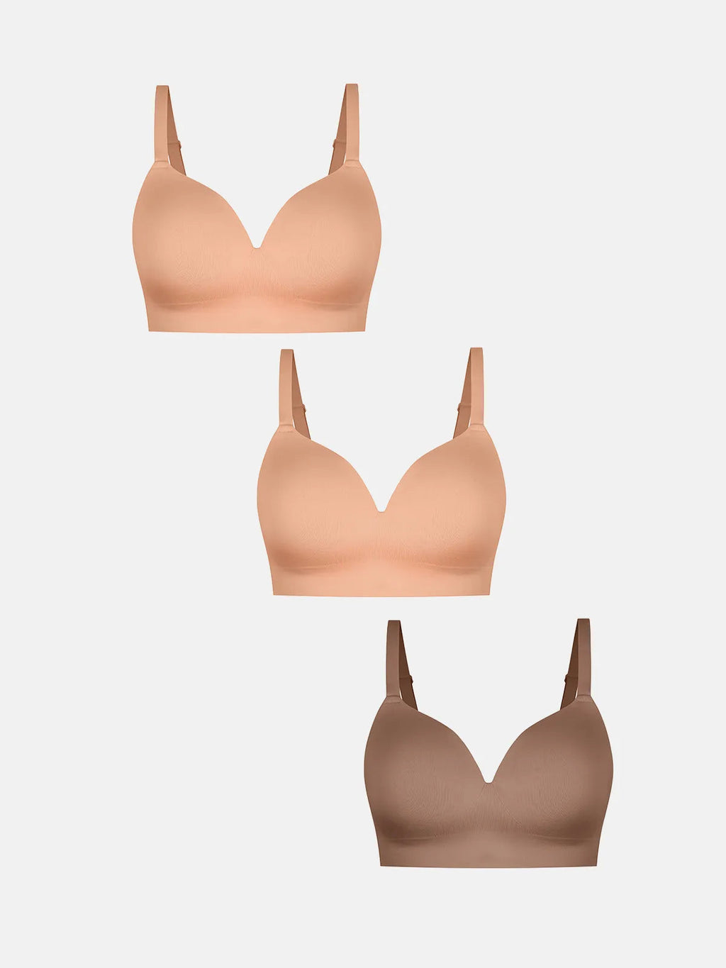 3-Pack Wireless Seamless Silky Push-Up V-Neck Bra Bundle