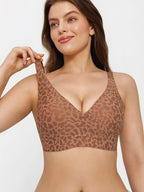 Seamless Wireless Jelly Leopard Contour Minimizer Support Bra