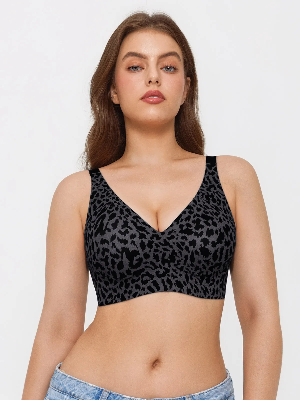 Seamless Wireless Jelly Leopard Contour Minimizer Support Bra
