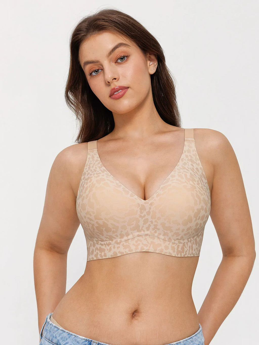 Seamless Wireless Jelly Leopard Contour Minimizer Support Bra