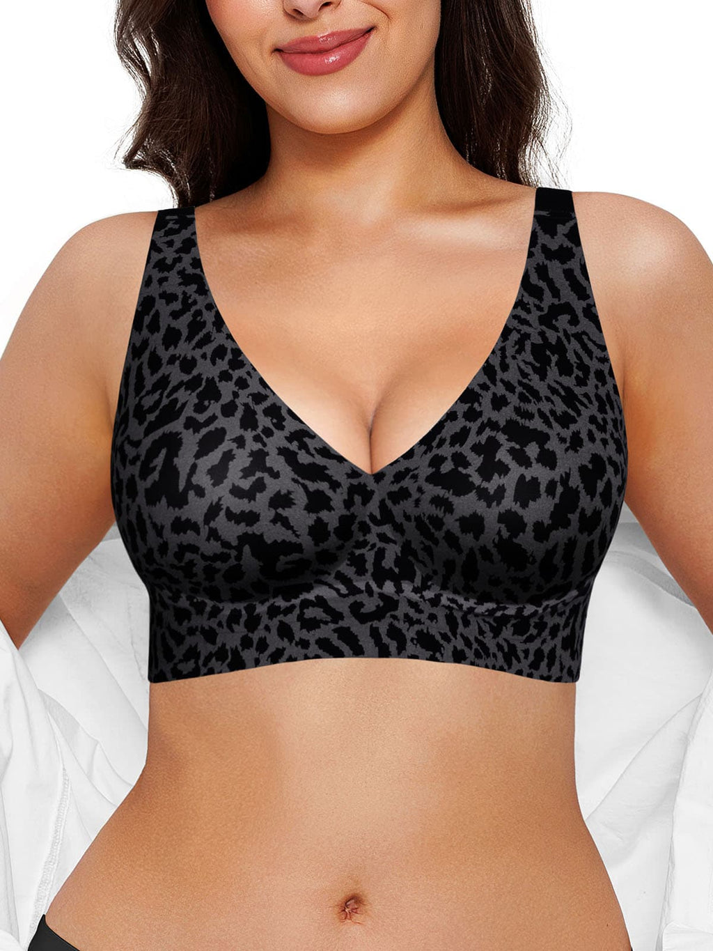 Seamless Wireless Jelly Leopard Contour Minimizer Support Bra