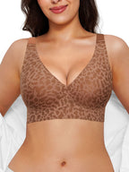 Seamless Wireless Jelly Leopard Contour Minimizer Support Bra